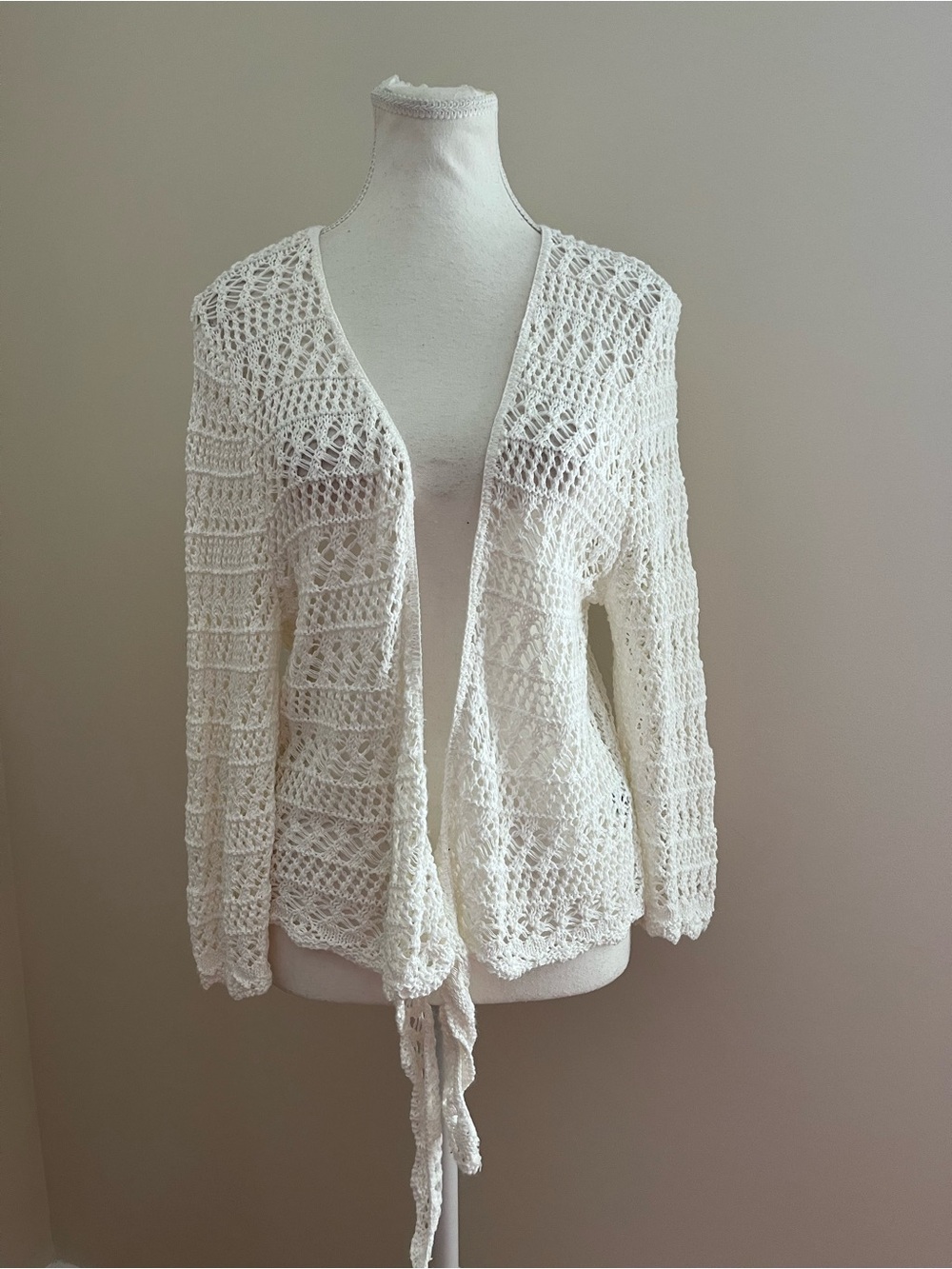 Faded Glory Cream Open Crochet Cardigan